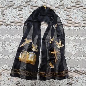 I Love Jesus Scarf Black Gold Push Religious Christian Cross Bible Doves 56x12
